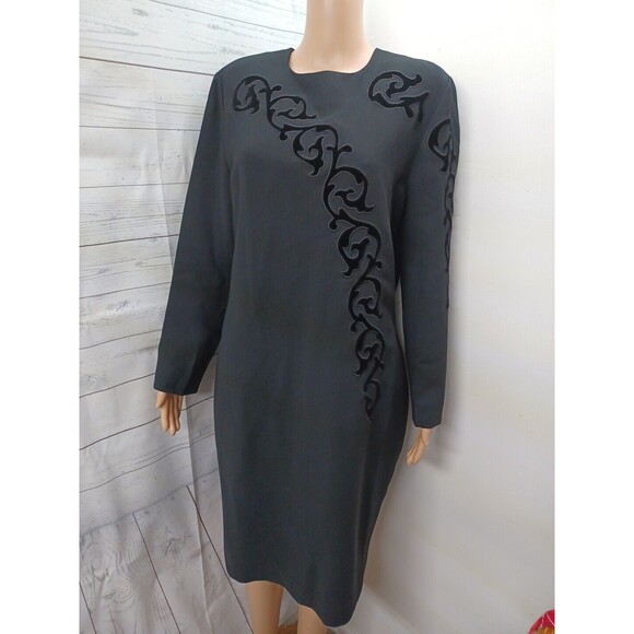 Anne Crimmins 4 Umi Collections Black Dress Long Long Sleeve Velour Applique 12 - Picture 1 of 8
